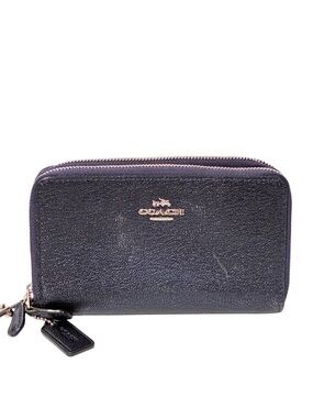 Coach Metallic Blue Accordion Zip Wallet Double Pocket Hangtag
